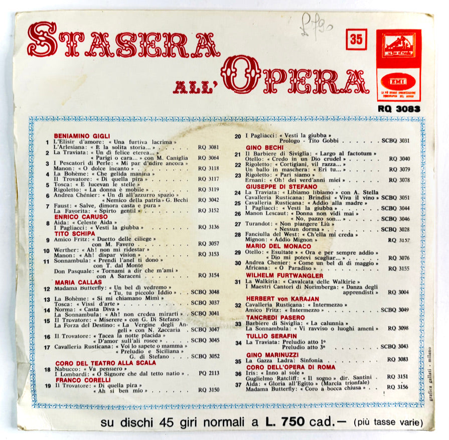 GINO MARINUZZI - La Gazza Ladra (Stasera all’Opera) - 45rpm Nero