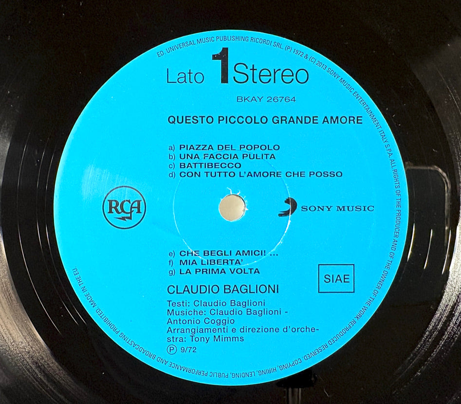 CLAUDIO BAGLIONI - Questo Piccolo Grande Amore - Vinile Nero (2013)