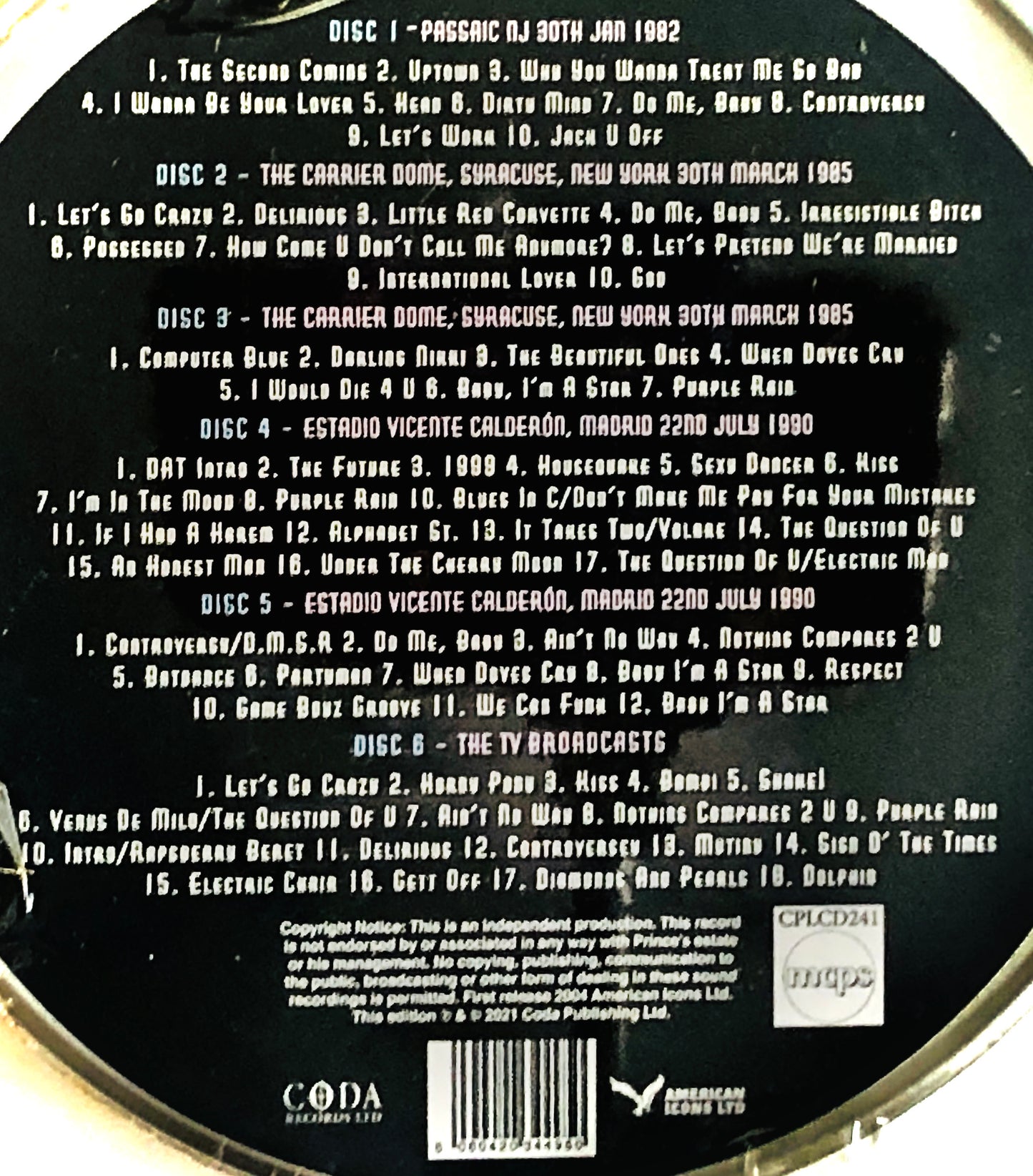 PRINCE - The Artist (Greatest Hits in Concert 1982-1991) The Legendary Broadcasts - N° 6 CD Metal Box