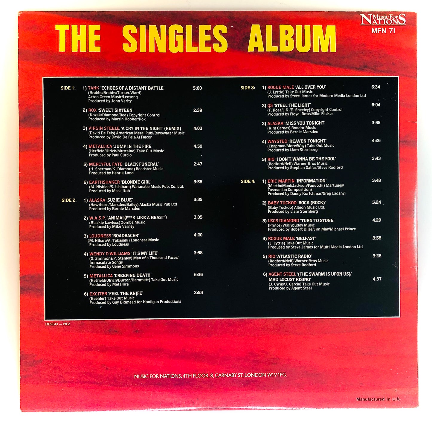 MUSIC FOR NATIONS - The Singles Album (Various Artists) - Doppio Vinile Nero (2LPs) (Music for Nation 1986 UK)