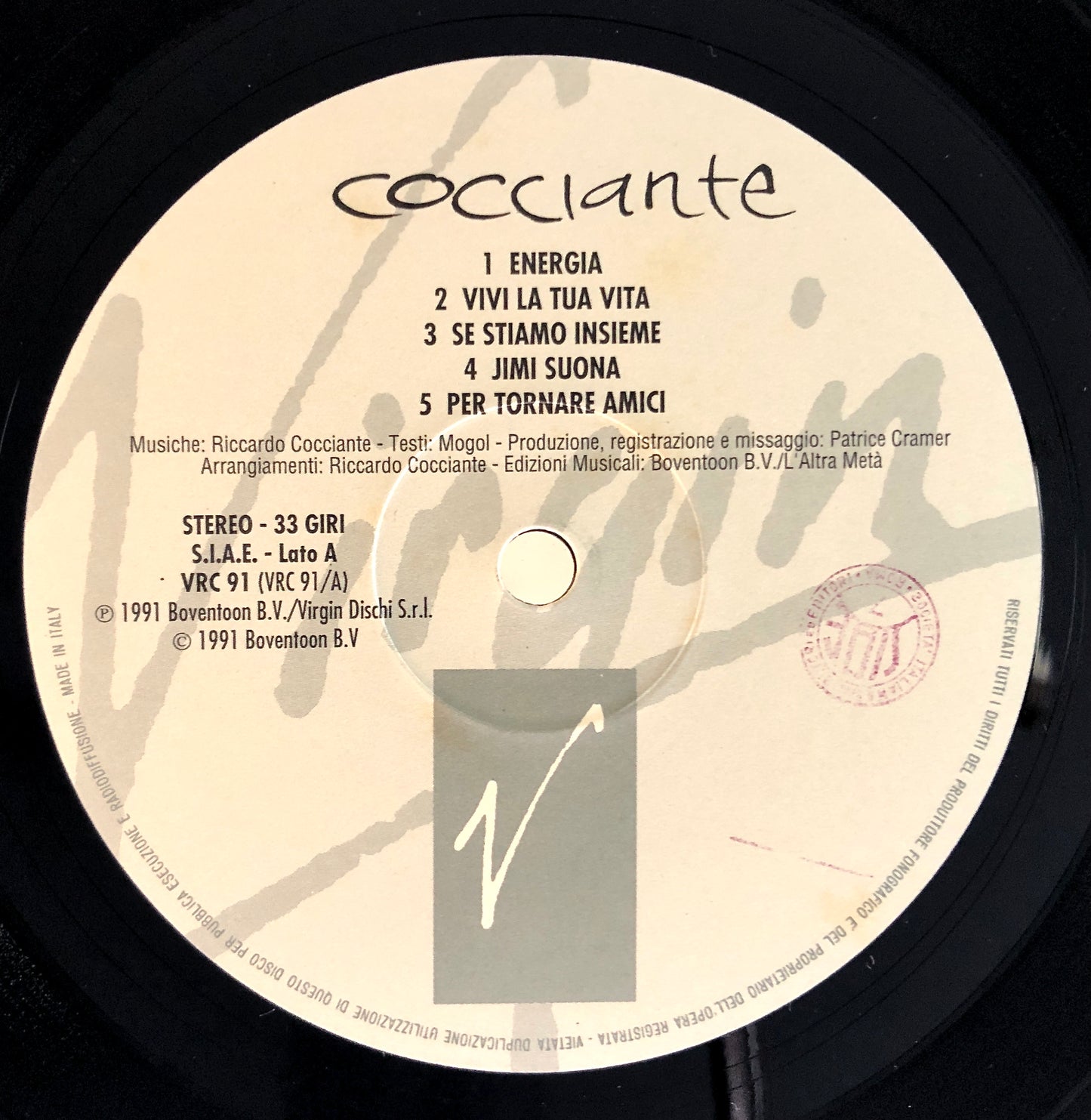 Riccardo Cocciante - Cocciante - Vinile Nero (Black Vinyl) (Virgin 1991)
