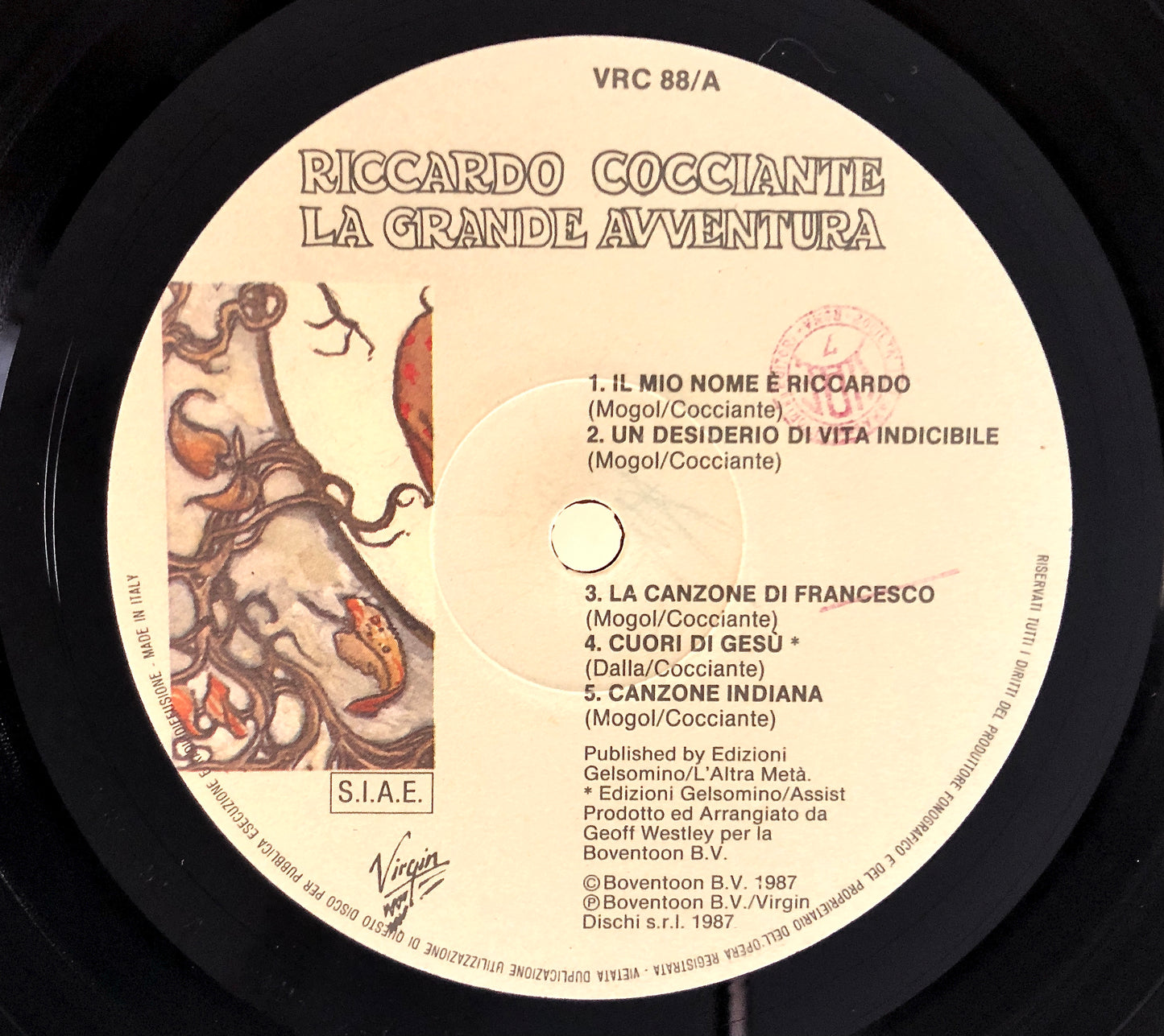 Riccardo Cocciante - La grande avventura - Vinile Nero (Black Vinyl) (Virgin 1987)