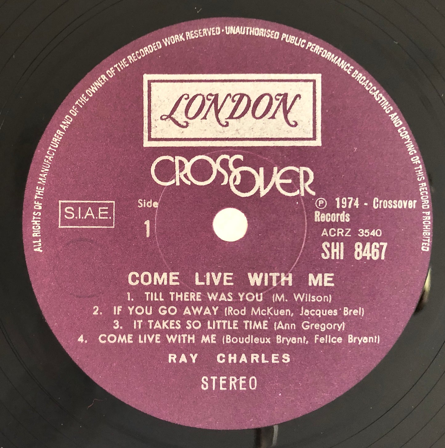 RAY CHARLES - Come live with me - Vinile Nero (Black Vinyl) (London Records 1974)