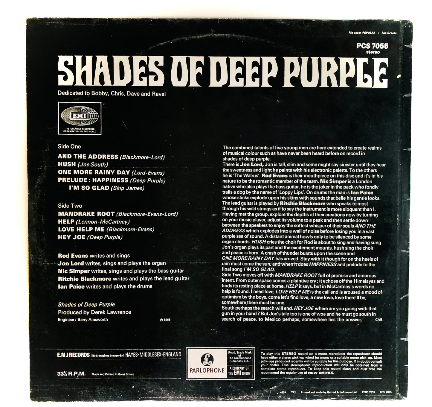 DEEP PURPLE - Shades of Deep Purple - Vinile Nero (Black Vinyl) (Parlophone 1972)