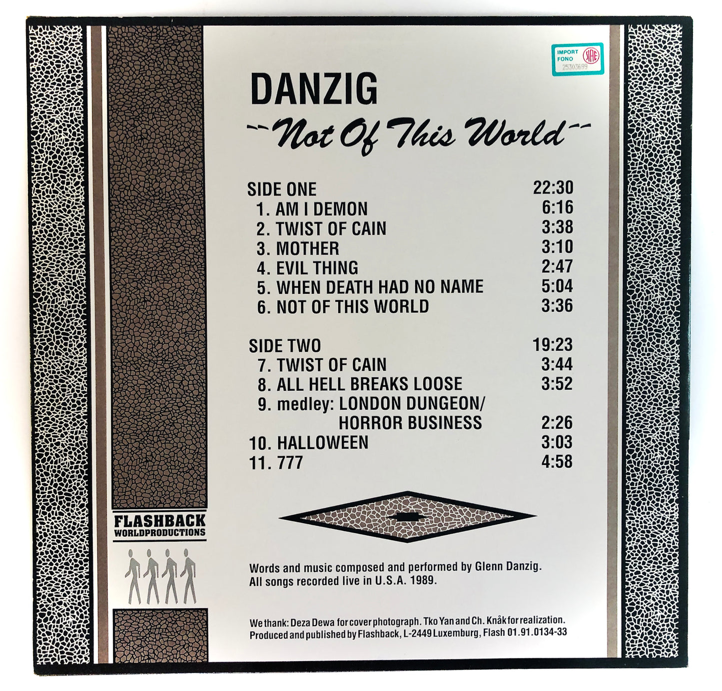 DANZIG - Not of this World (live in USA, 1989) - Vinile Nero (Black Vinyl)