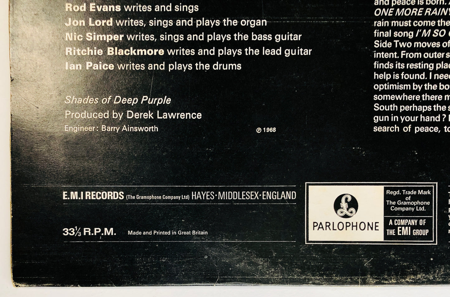 DEEP PURPLE - Shades of Deep Purple - Vinile Nero (Black Vinyl) (Parlophone 1972)