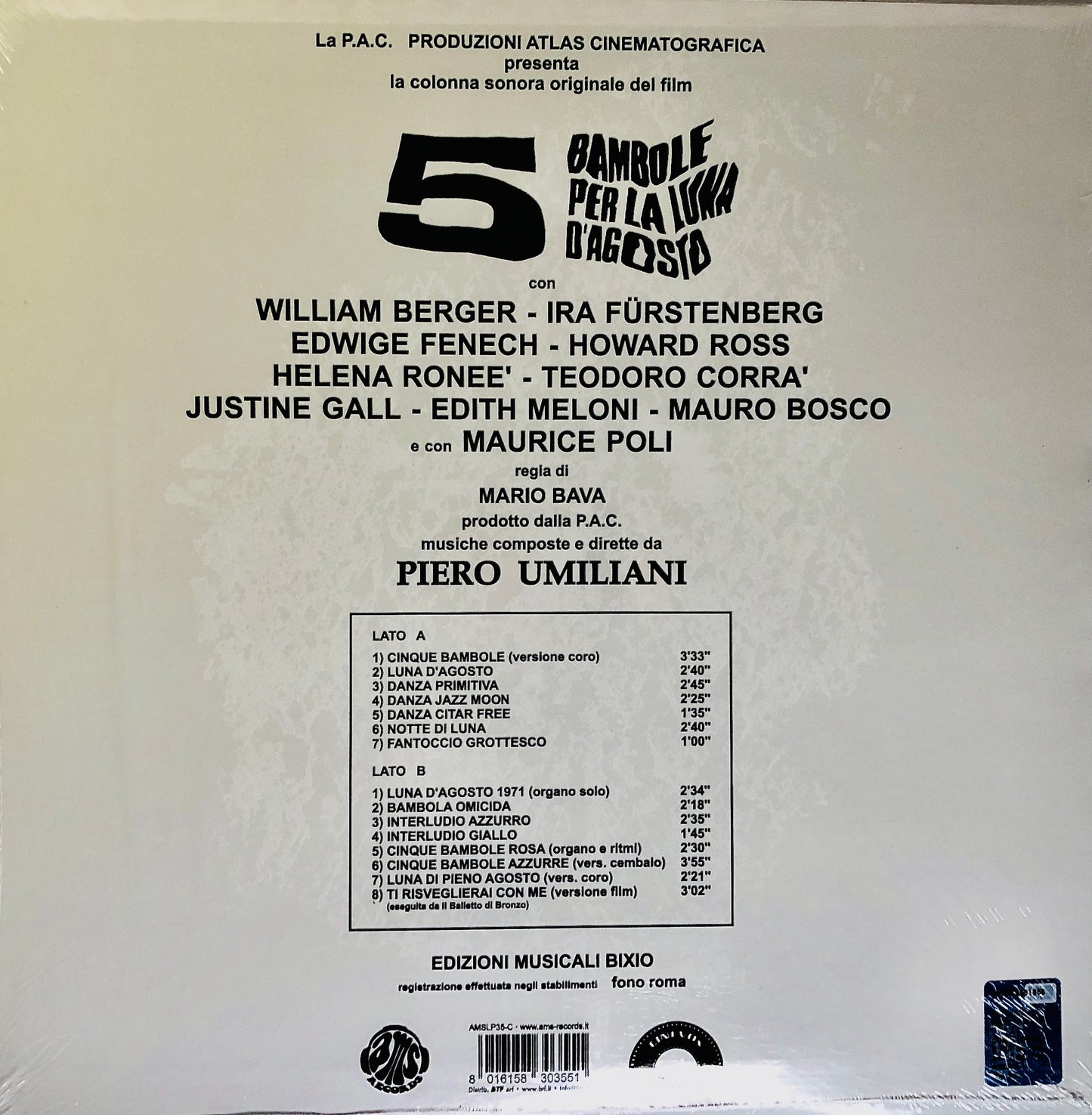 PIERO UMILIANI - 5 Bambole per la luna d’agosto - Vinile Trasparente Cristallo Rimasterizzato / Colonna Sonora