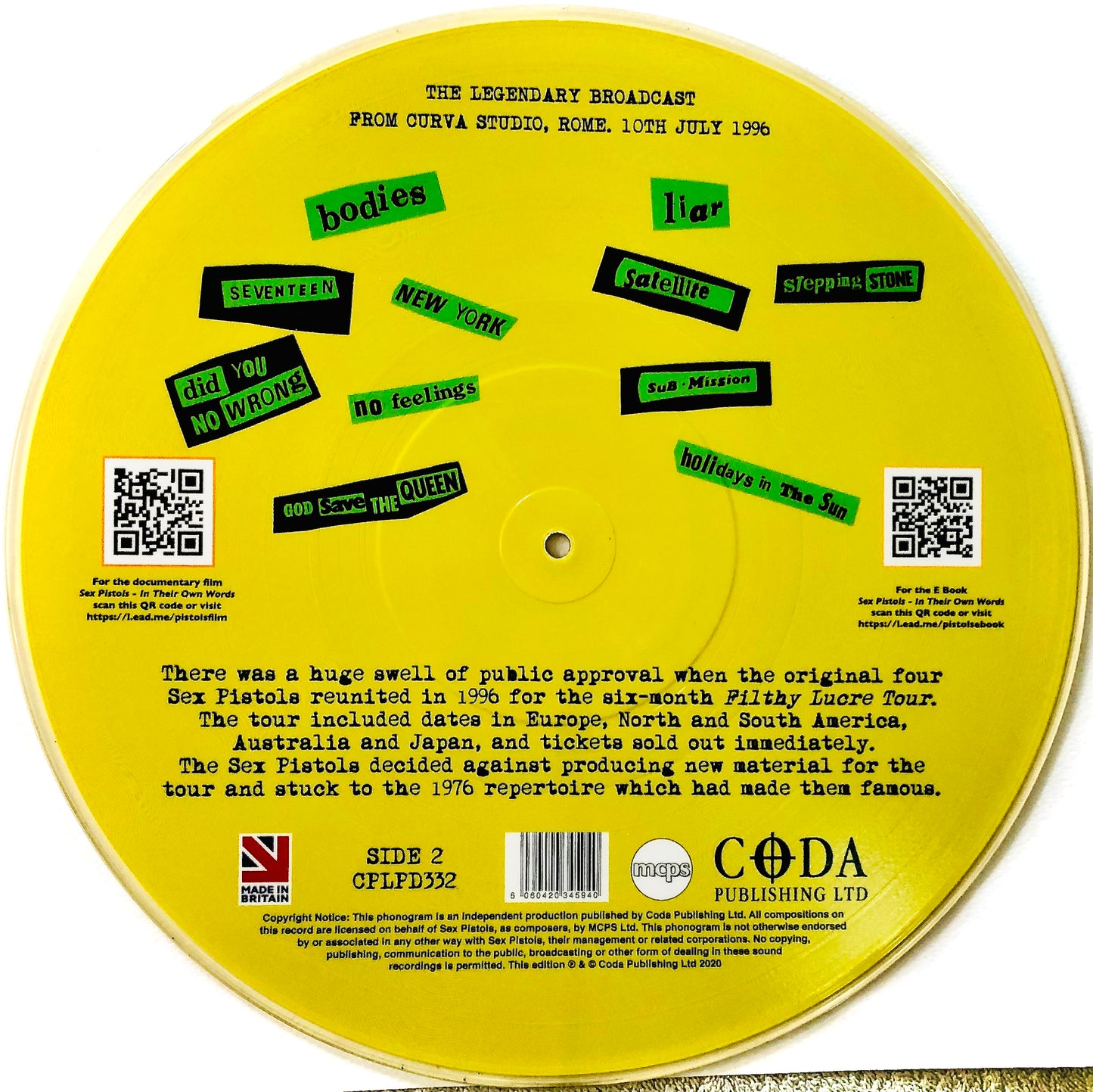 SEX PISTOLS - Anarchy in Rome - Picture Disc (importazione UK)