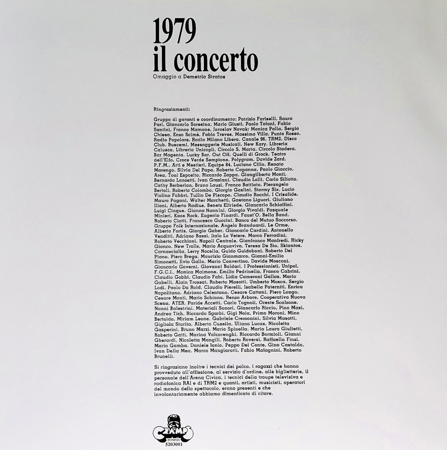 Omaggio a Demetrio Stratos - 1979 Il Concerto (Arena Civica di Milano,giovedì 14 giugno 1979) - Doppio Vinile Nero