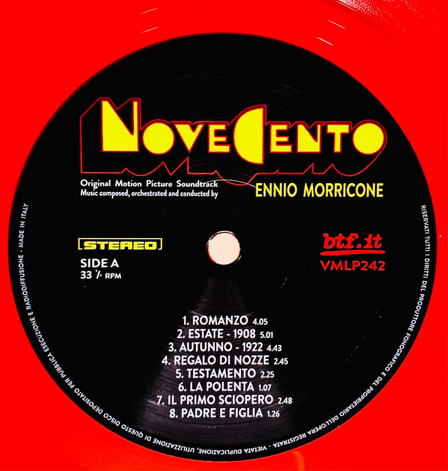 ENNIO MORRICONE - Novecento - Vinile Rosso Trasparente Rimasterizzato / Colonna Sonora
