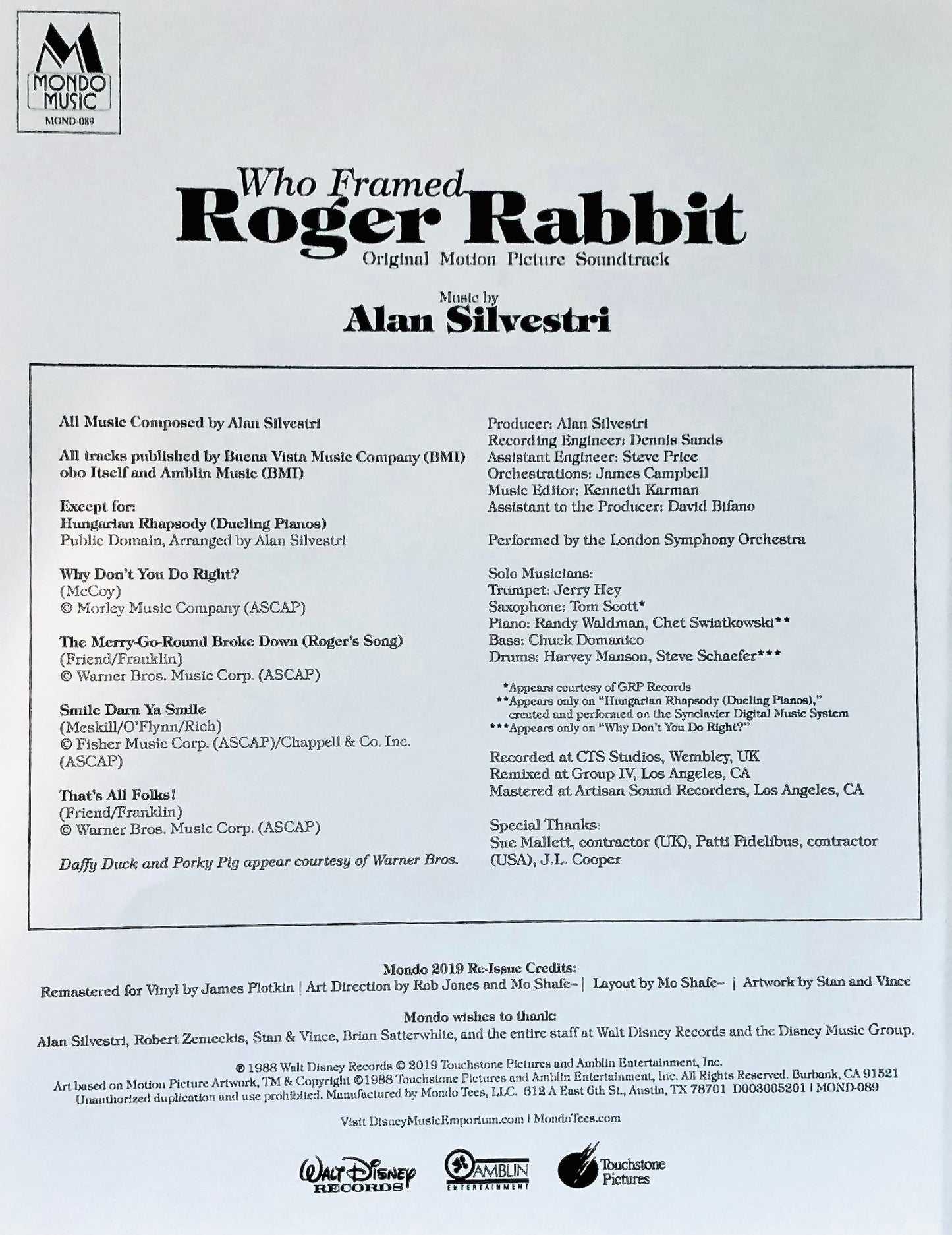 ALAN SILVESTRI - Chi ha incastrato Roger Rabbit -  Vinile Nero (Black Vinyl)