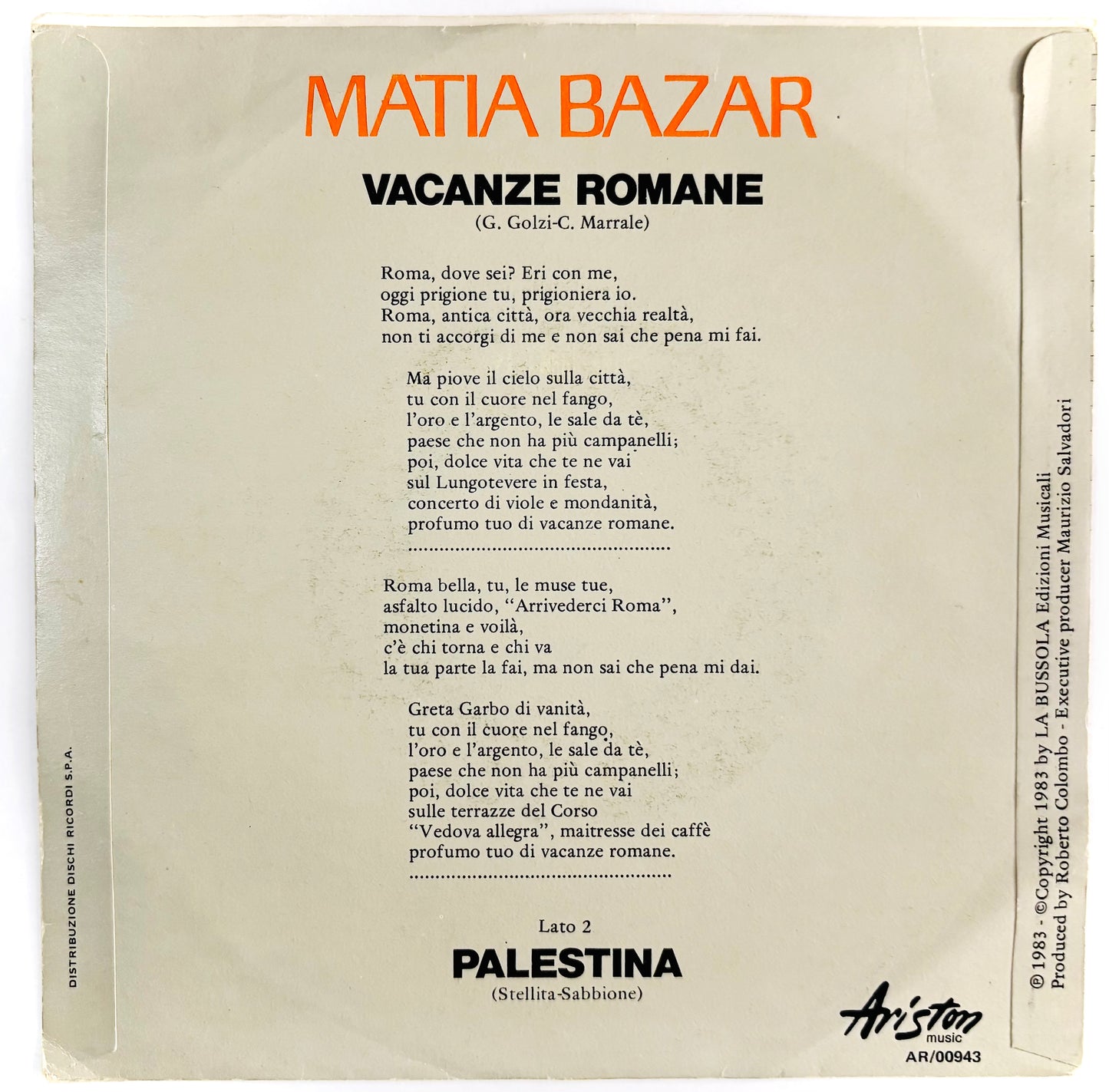 MATIA BAZAR - Vacanze Romane - Vinile Nero (45rpm)