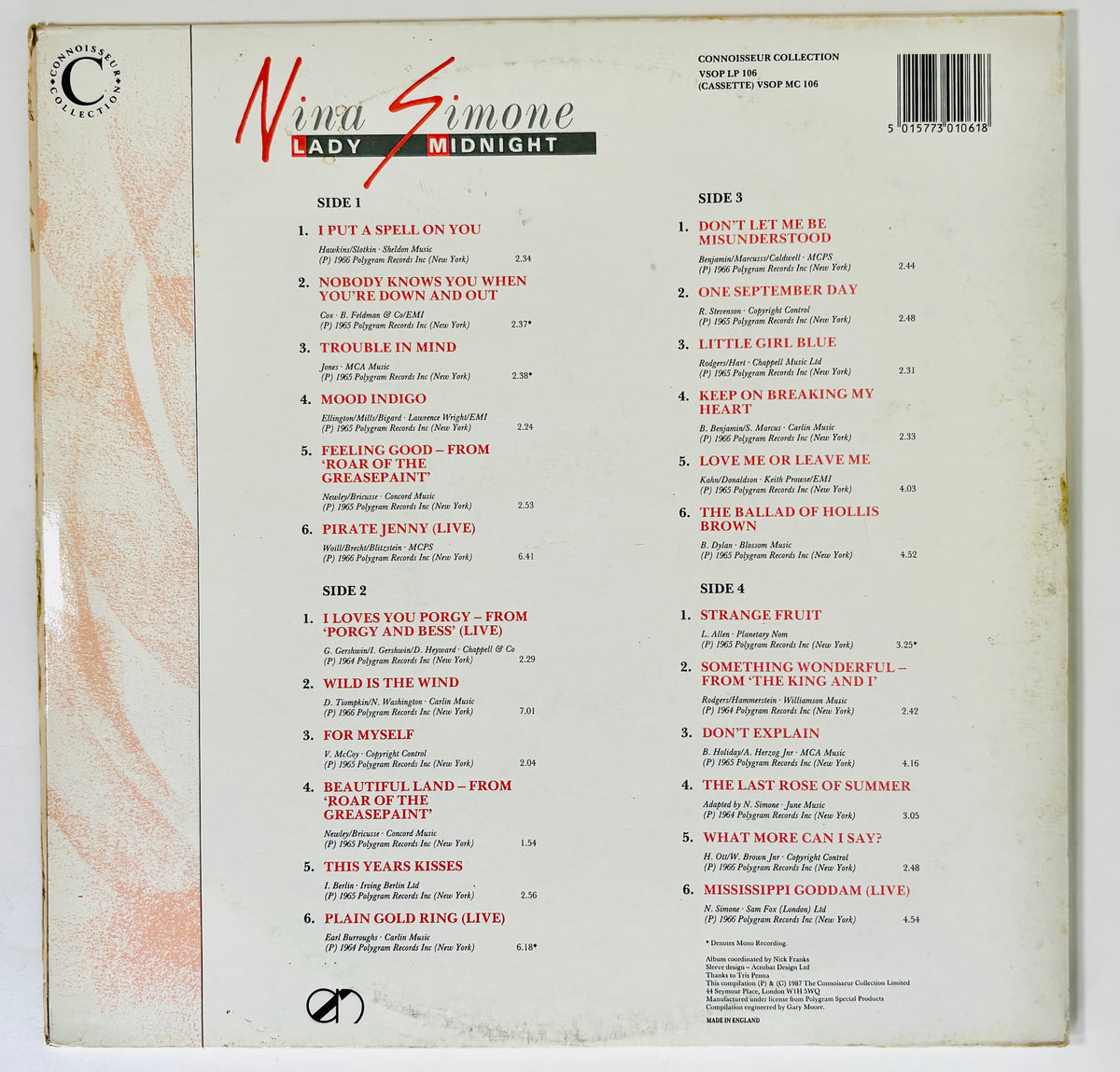 NINA SIMONE - Lady Midnight - Doppio Vinile Nero (2LPs Black) (1987)