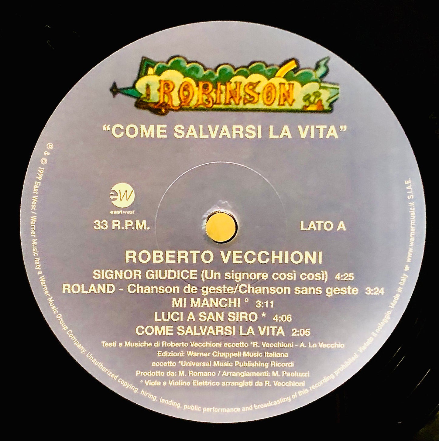 ROBERTO VECCHIONI - Robinson (come salvarsi la vita) - Vinile Nero