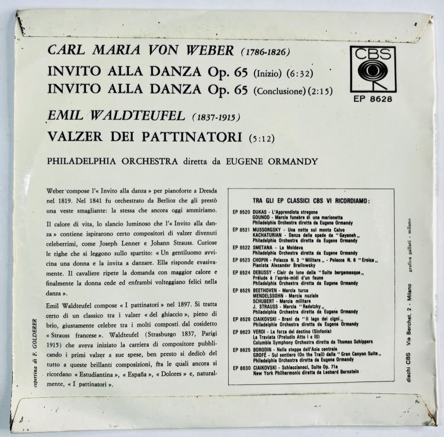 Philadelphia Orchestra (Eugene Ormandy) - Carl Maria Von Weber / Emil Waldteufel - Vinile Nero (45rpm)