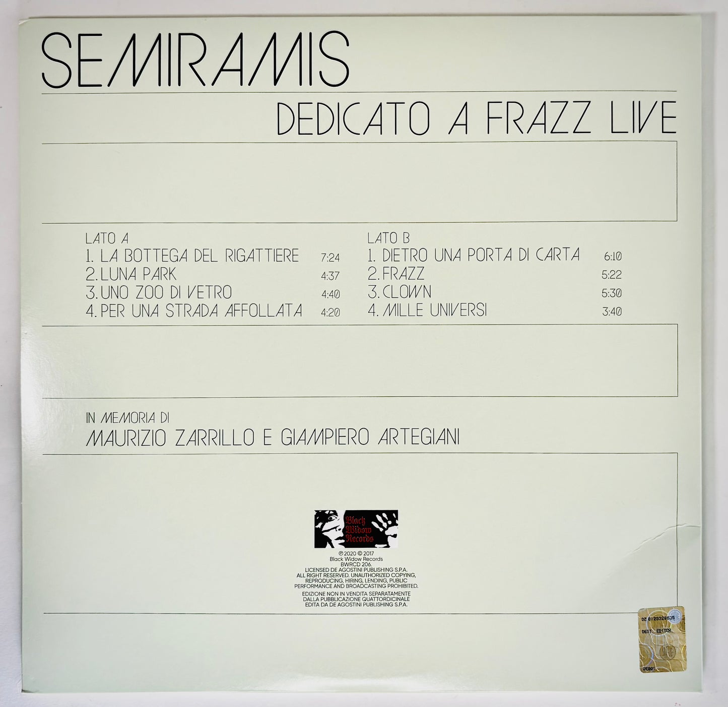 SEMIRAMIS - Dedicato a Frazz (Live) - Vinile Nero (2021)