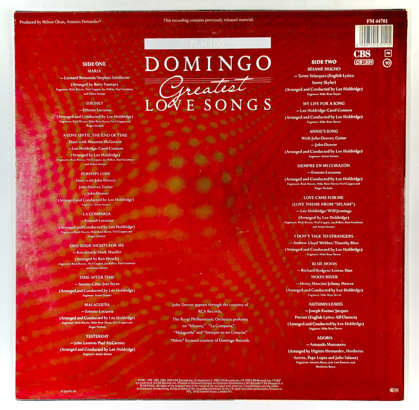 PLACIDO DOMINGO - Love Songs - Vinile Nero (1988)