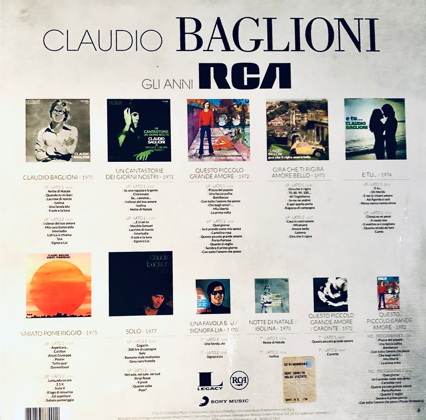 Baglioni Claudio - Claudio Baglioni Gli Anni Rca (Box 7 Vinili+3 45  Giri+Libro Fotografico+Musicass