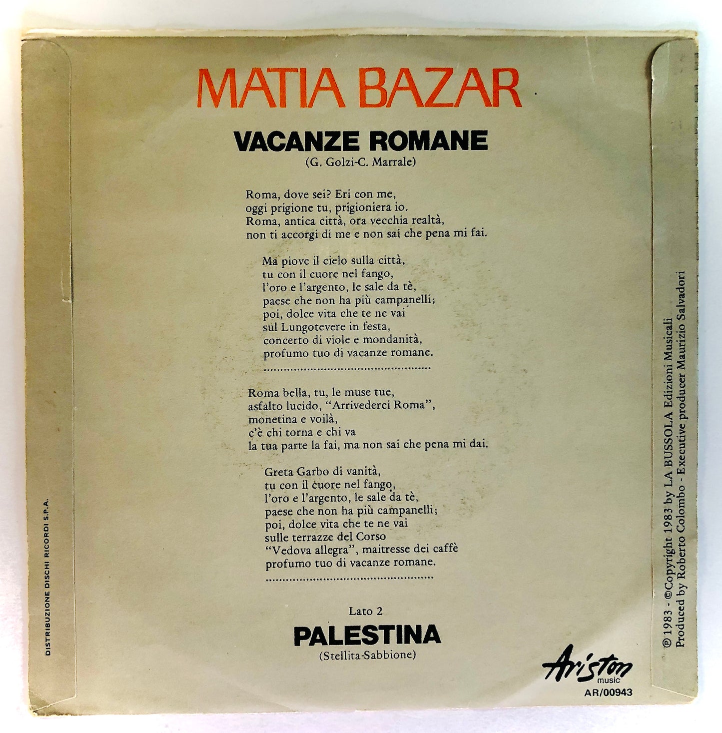 MATIA BAZAR - Vacanze Romane - Vinile Nero 45rpm (7” - Black Vinyl)