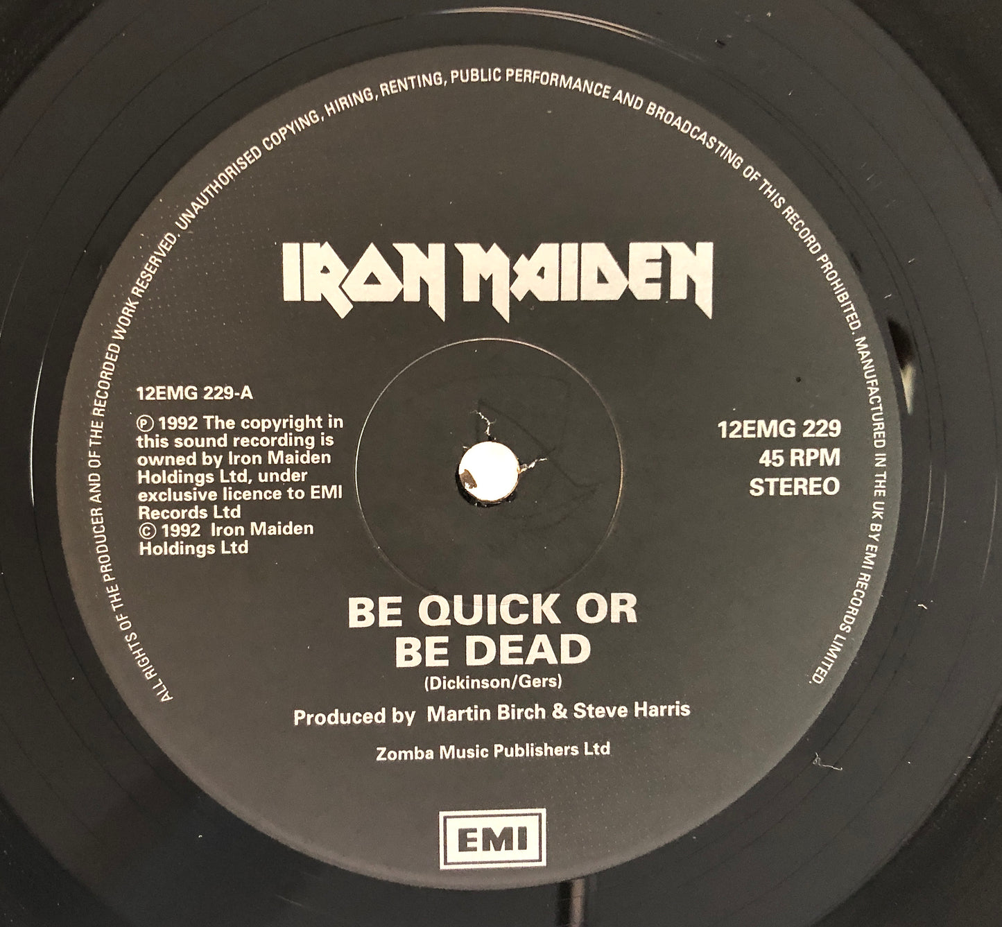 Iron Maiden - Be quick or be dead - Vinile Nero (45rpm) (7" Black Vinyl) (EMI 1992)