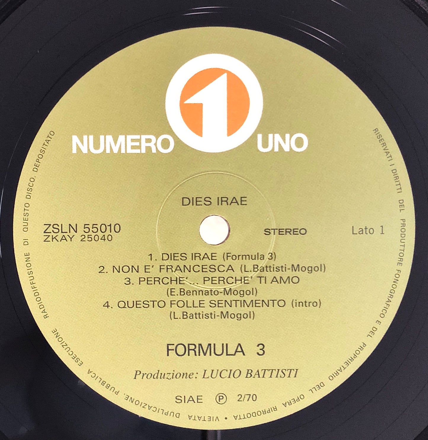 FORMULA 3 - Dies Irae - Vinile Nero (Black Vinyl) (Numero Uno - 2018)