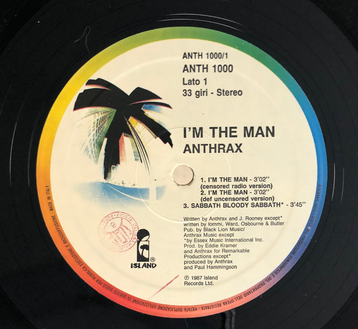 ANTHRAX - I’m the man - Vinile Nero (Black Vinyl) (Island Records - 1987 (Italy))