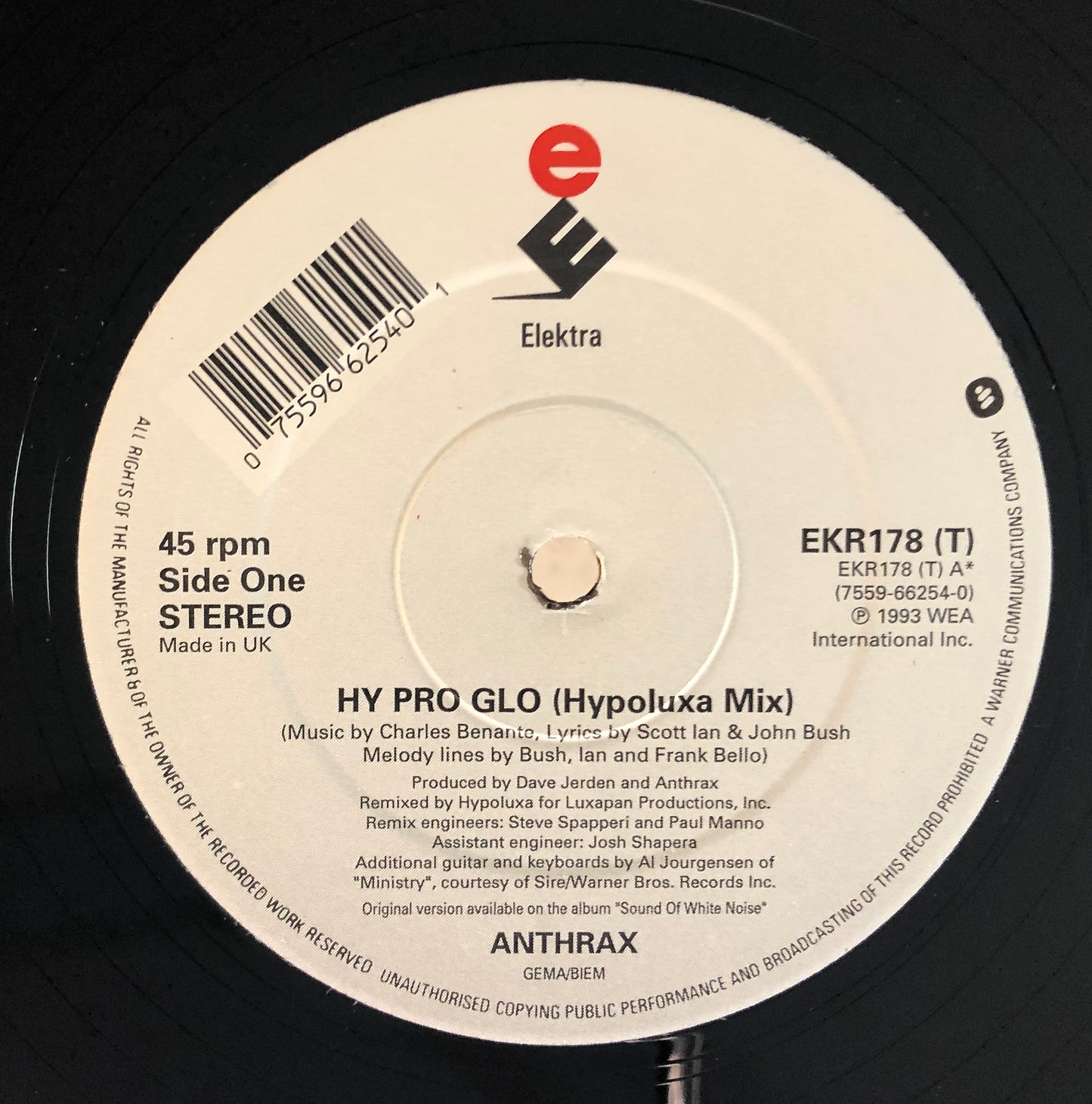 ANTHRAX - Hy Pro Glo - Vinile Nero (45rpm) (7" Black Vinyl) (Elektra - 1993 (UK))