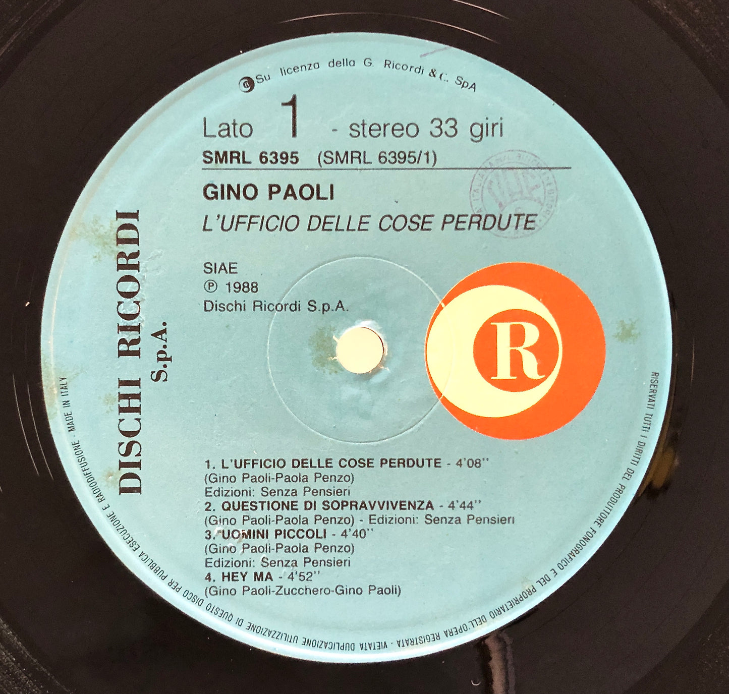 GINO PAOLI - L’ufficio delle cose perdute - Vinile Nero (Black Vinyl) (Ricordi 1988)