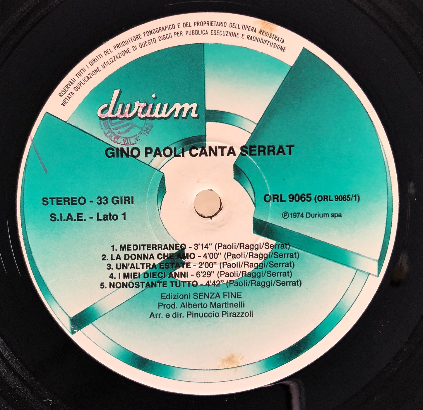 GINO PAOLI - Gino Paoli canta Serrat - Vinile Nero (Black Vinyl) (Durium - 1974)