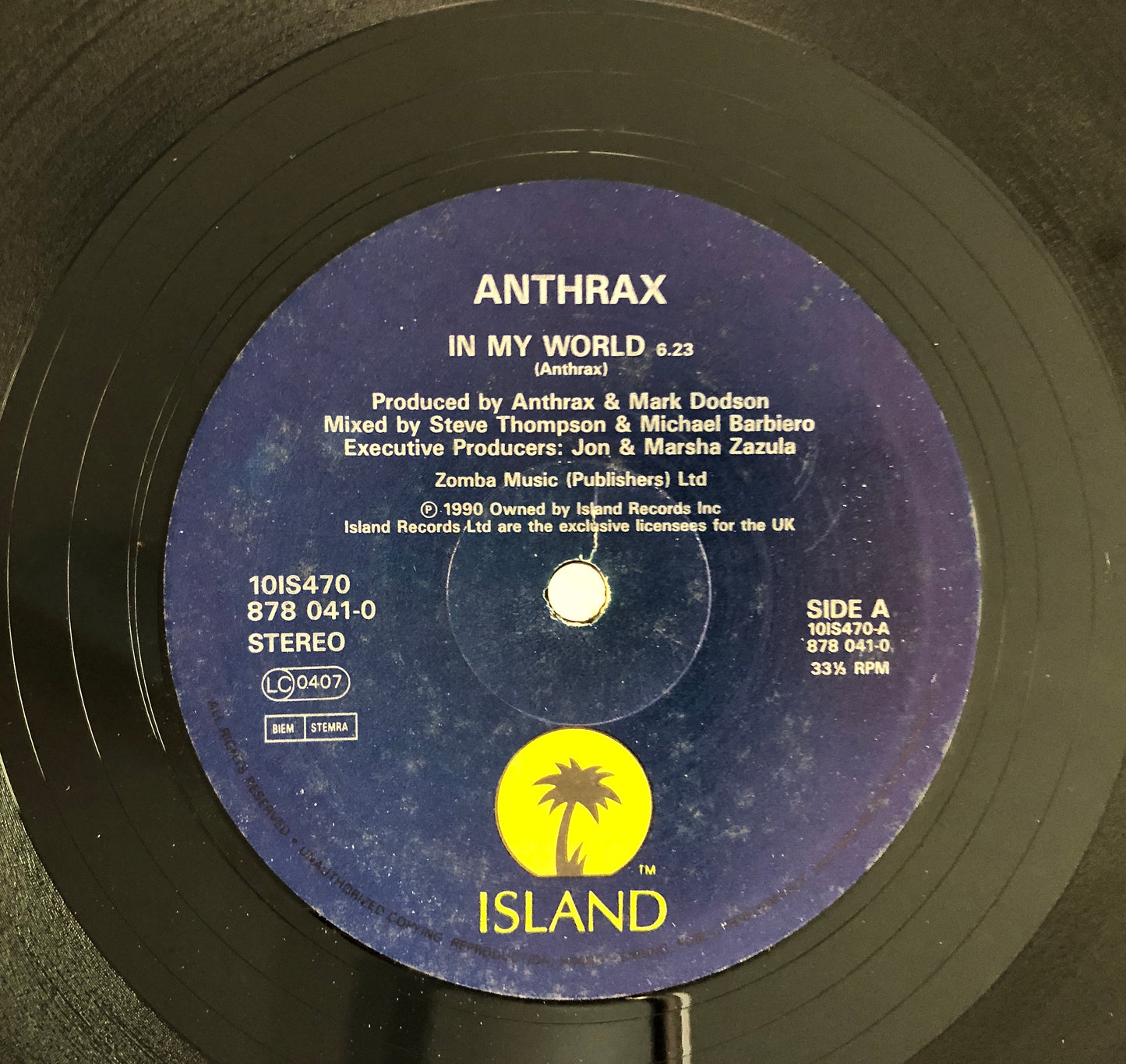 ANTHRAX -In My World- Vinile Nero (10") (Black Vinyl) (Ed. 1990 made in UK)