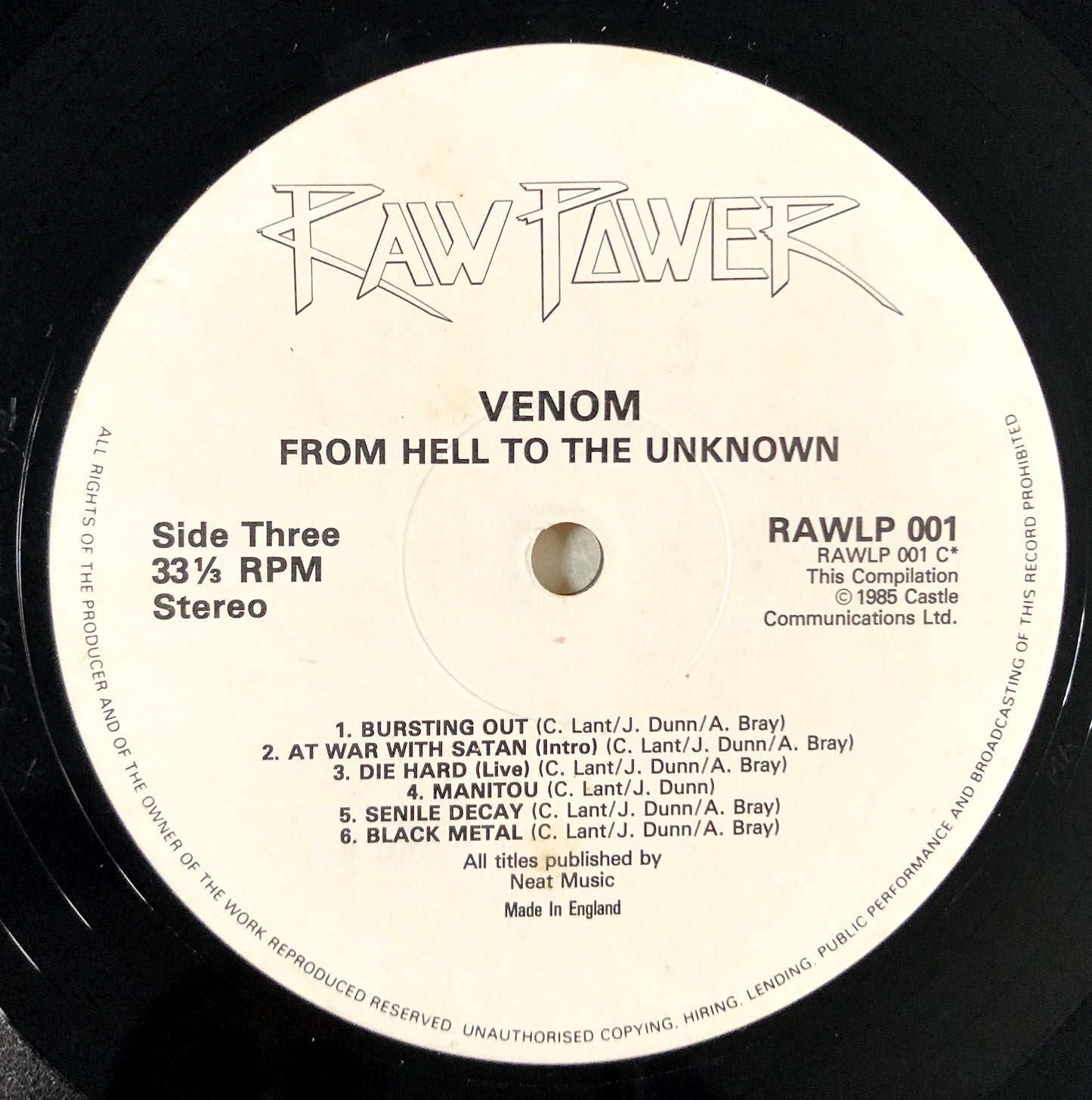VENOM - from Hell to the Unknown… - Doppio Vinile Nero (Black Double Vinyl) (Raw Power 1985 UK)