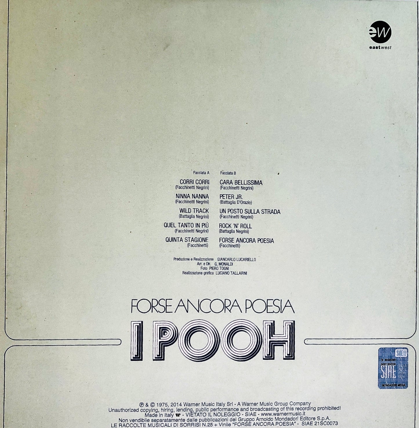 POOH - Forse ancora poesia - Vinile Nero (Black Vinyl)