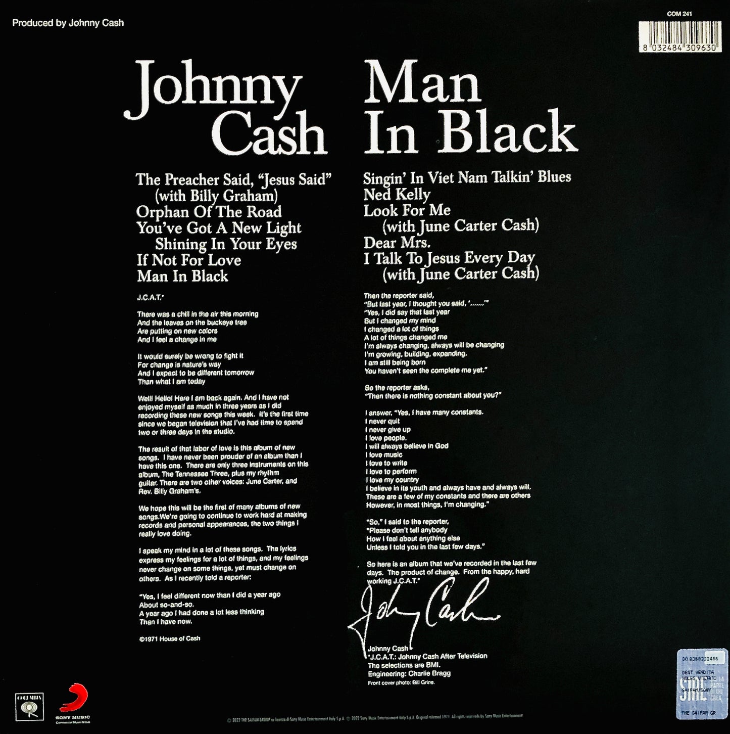 JOHNNY CASH - Man in Black -  Vinile Nero (Black Vinyl)