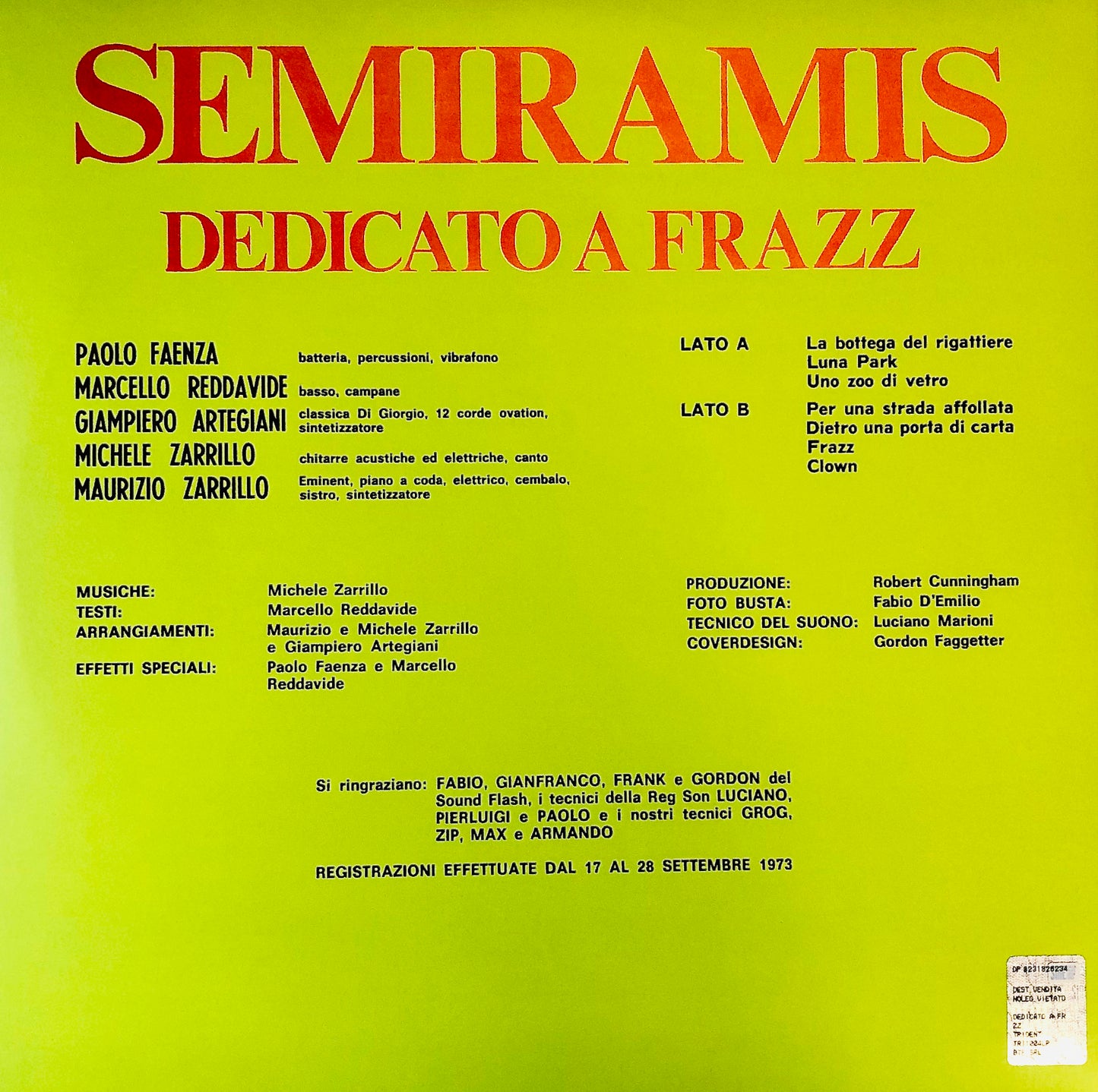 SEMIRAMIS - Dedicato a Frazz - Vinile Verde Trasparente Rimasterizzato