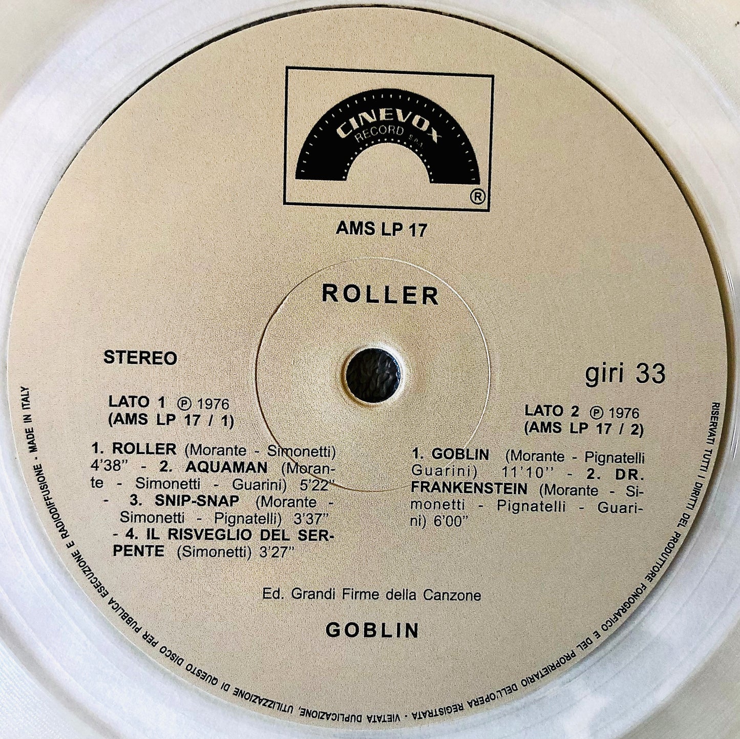 GOBLIN - Roller - Vinile Cristallo Trasparente Rimasterizzato