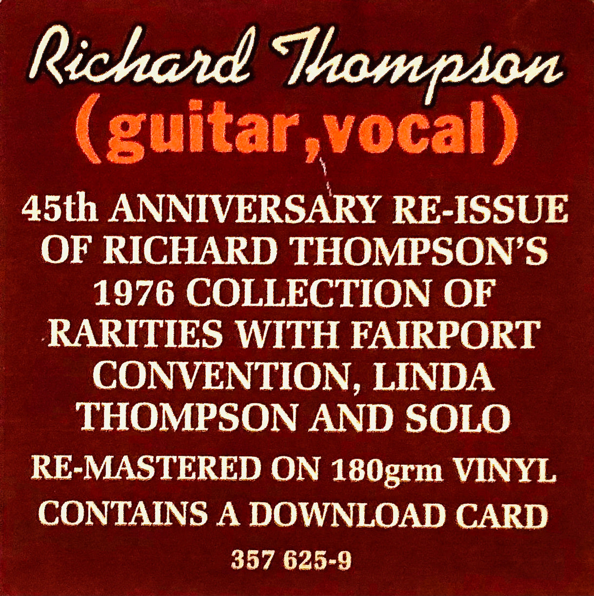 RICHARD THOMPSON - (Guitar, Vocal) - Doppio Vinile Rimasterizzato / Rock