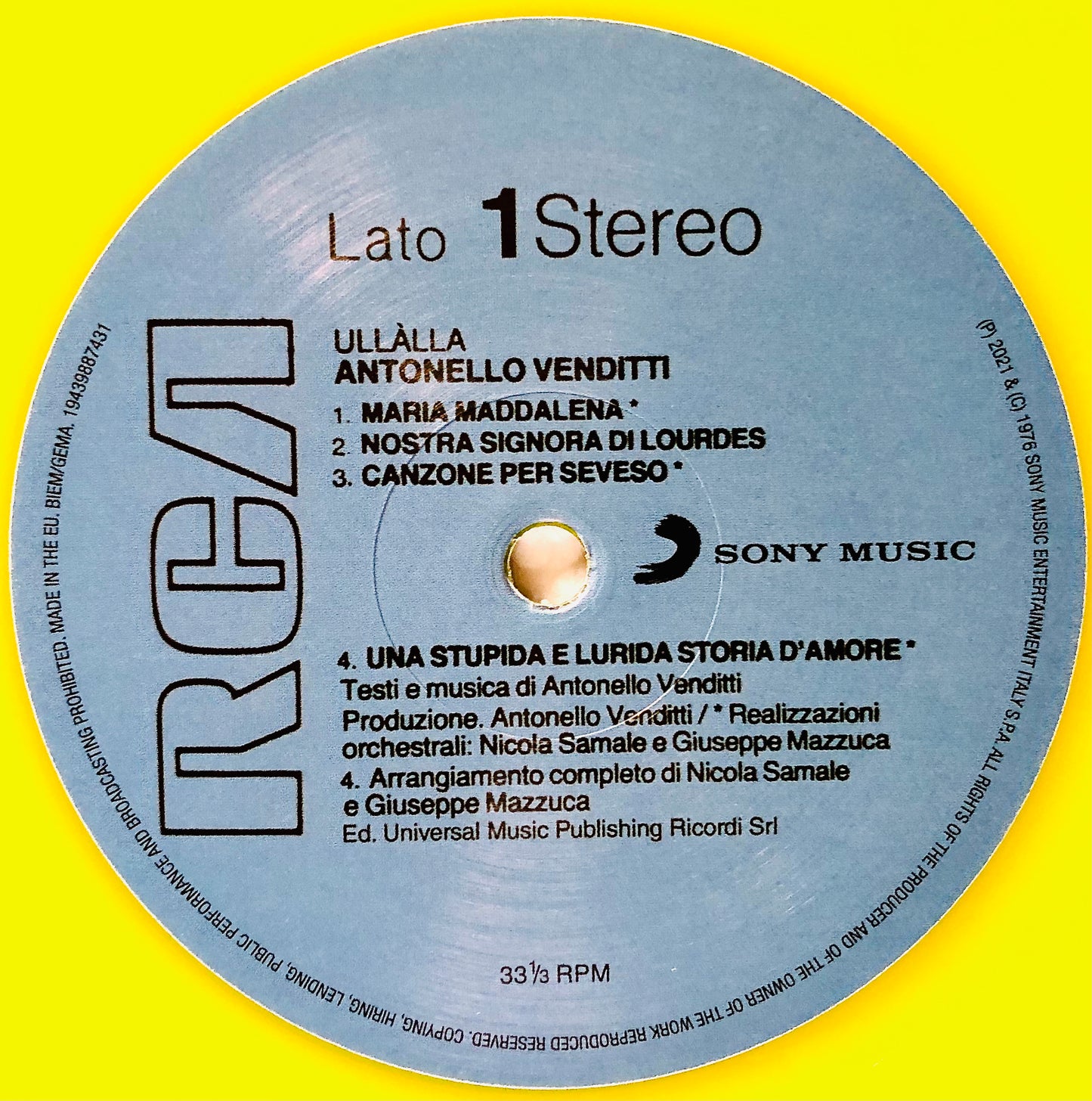 ANTONELLO VENDITTI - Ullàlla - Vinile Giallo Trasparente (Ed. Lim. 45° Anniversario)